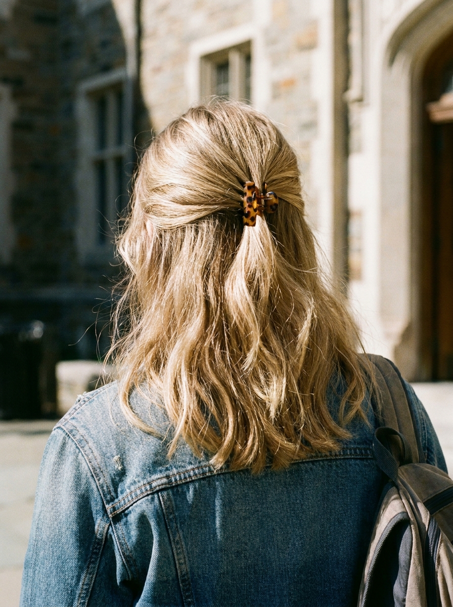 Mini Claw Clip Half-Up als Back to School Hairstyles Inspiration 2026